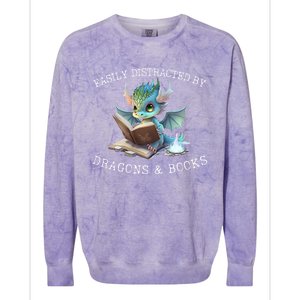 Easily Distracted By Dragons And Books Introvert Funny Meaningful Gift Colorblast Crewneck Sweatshirt