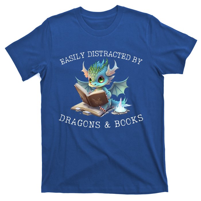 Easily Distracted By Dragons And Books Introvert Funny Meaningful Gift T-Shirt