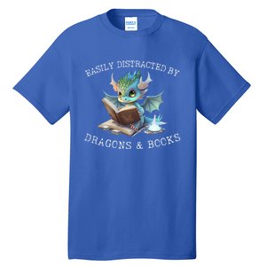 Easily Distracted By Dragons And Books Introvert Funny Meaningful Gift Tall T-Shirt