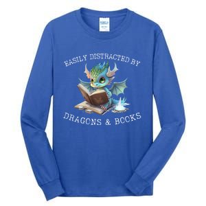 Easily Distracted By Dragons And Books Introvert Funny Meaningful Gift Tall Long Sleeve T-Shirt