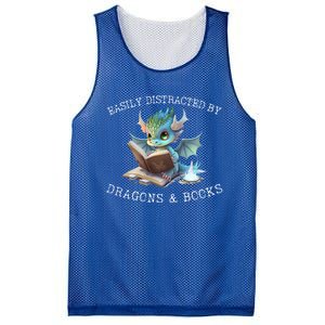 Easily Distracted By Dragons And Books Introvert Funny Meaningful Gift Mesh Reversible Basketball Jersey Tank