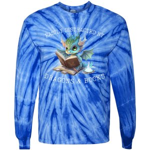 Easily Distracted By Dragons And Books Introvert Funny Meaningful Gift Tie-Dye Long Sleeve Shirt