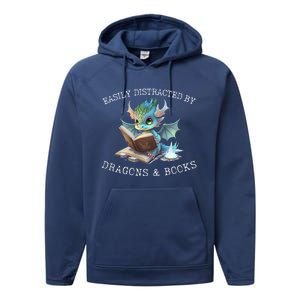 Easily Distracted By Dragons And Books Introvert Funny Meaningful Gift Performance Fleece Hoodie