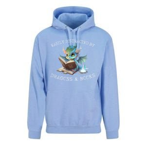 Easily Distracted By Dragons And Books Introvert Funny Meaningful Gift Unisex Surf Hoodie