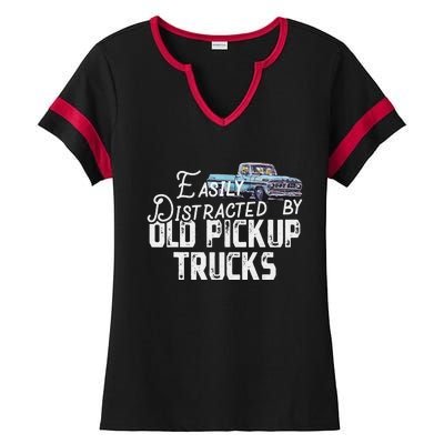 Easily Distracted By Old Pickup Trucks Ladies Halftime Notch Neck Tee