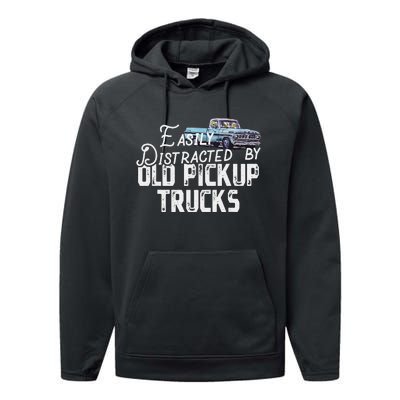 Easily Distracted By Old Pickup Trucks Performance Fleece Hoodie