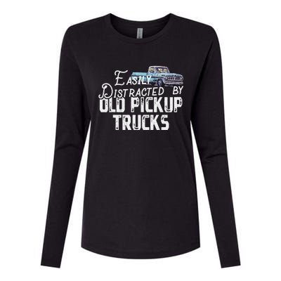 Easily Distracted By Old Pickup Trucks Womens Cotton Relaxed Long Sleeve T-Shirt