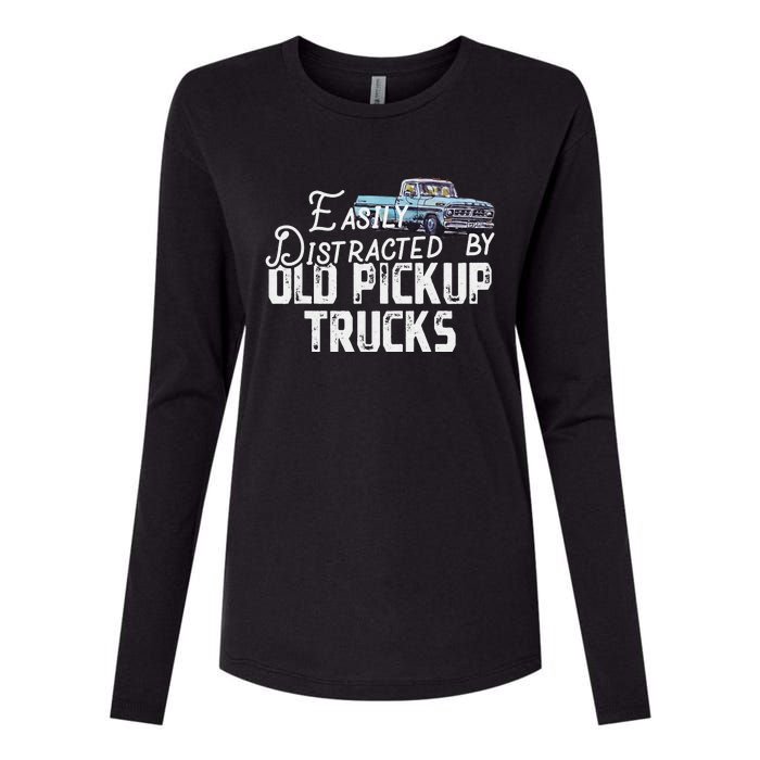 Easily Distracted By Old Pickup Trucks Womens Cotton Relaxed Long Sleeve T-Shirt