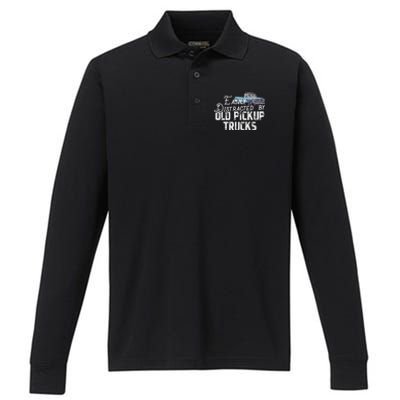 Easily Distracted By Old Pickup Trucks Performance Long Sleeve Polo