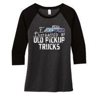 Easily Distracted By Old Pickup Trucks Women's Tri-Blend 3/4-Sleeve Raglan Shirt