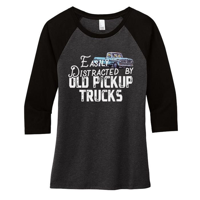 Easily Distracted By Old Pickup Trucks Women's Tri-Blend 3/4-Sleeve Raglan Shirt