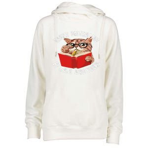 Easily Distracted by Cats and Books - Funny Cat & Book Lover Womens Funnel Neck Pullover Hood