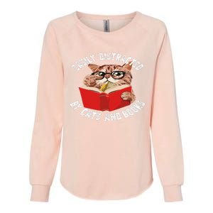 Easily Distracted by Cats and Books - Funny Cat & Book Lover Womens California Wash Sweatshirt