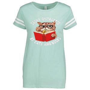 Easily Distracted by Cats and Books - Funny Cat & Book Lover Enza Ladies Jersey Football T-Shirt