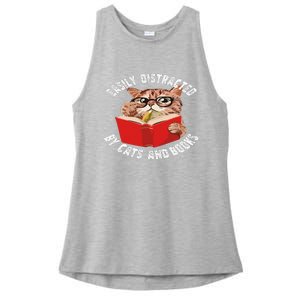 Easily Distracted by Cats and Books - Funny Cat & Book Lover Ladies PosiCharge Tri-Blend Wicking Tank