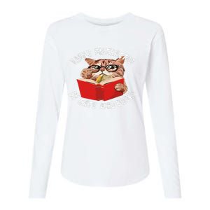 Easily Distracted by Cats and Books - Funny Cat & Book Lover Womens Cotton Relaxed Long Sleeve T-Shirt