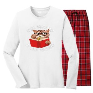 Easily Distracted by Cats and Books - Funny Cat & Book Lover Women's Long Sleeve Flannel Pajama Set 