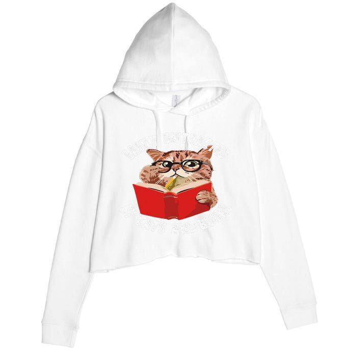 Easily Distracted by Cats and Books - Funny Cat & Book Lover Crop Fleece Hoodie