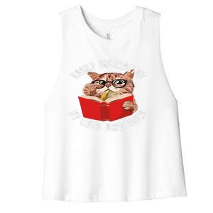 Easily Distracted by Cats and Books - Funny Cat & Book Lover Women's Racerback Cropped Tank