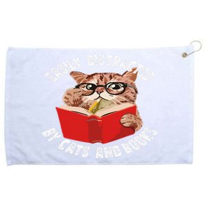 Easily Distracted by Cats and Books - Funny Cat & Book Lover Grommeted Golf Towel