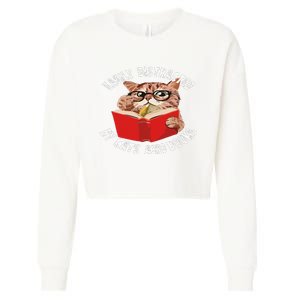 Easily Distracted by Cats and Books - Funny Cat & Book Lover Cropped Pullover Crew