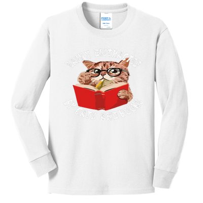 Easily Distracted by Cats and Books - Funny Cat & Book Lover Kids Long Sleeve Shirt