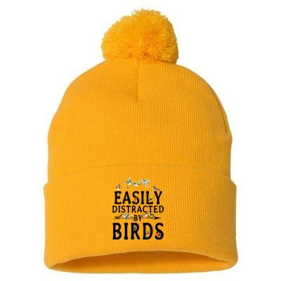 Easily Distracted By Birds Bird Lover Pom Pom 12in Knit Beanie