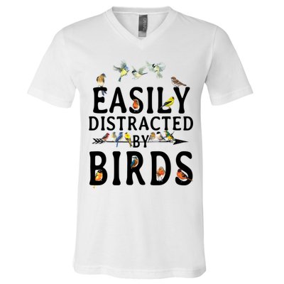 Easily Distracted By Birds Bird Lover V-Neck T-Shirt
