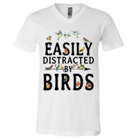 Easily Distracted By Birds Bird Lover V-Neck T-Shirt