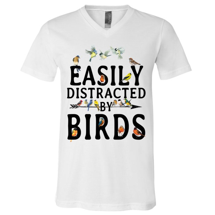 Easily Distracted By Birds Bird Lover V-Neck T-Shirt