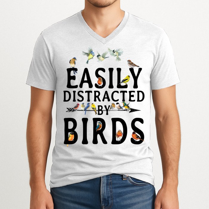 Easily Distracted By Birds Bird Lover V-Neck T-Shirt