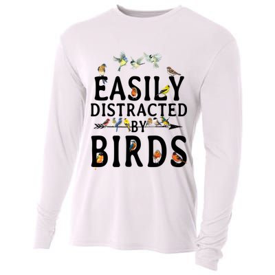 Easily Distracted By Birds Bird Lover Cooling Performance Long Sleeve Crew