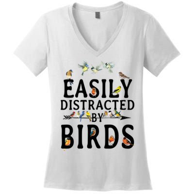 Easily Distracted By Birds Bird Lover Women's V-Neck T-Shirt