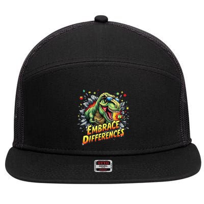 Embrace Differences Cool Dinosaur Inclusion Puzzle Trex 7 Panel Mesh Trucker Snapback Hat