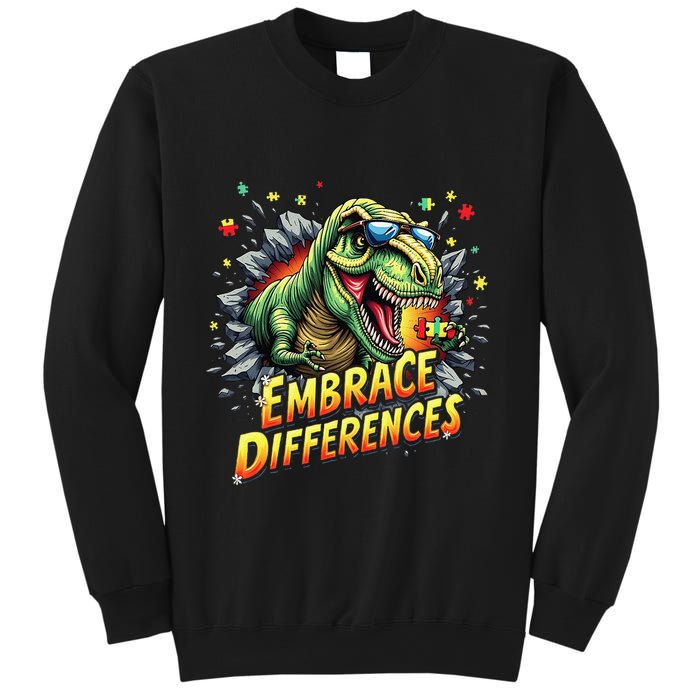 Embrace Differences Cool Dinosaur Inclusion Puzzle Trex Sweatshirt