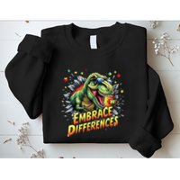 Embrace Differences Cool Dinosaur Inclusion Puzzle Trex Sweatshirt