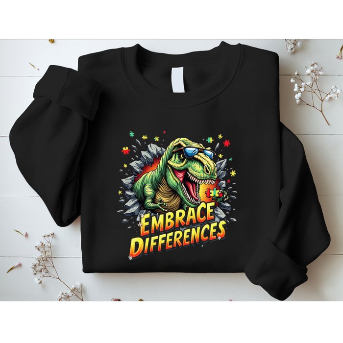 Embrace Differences Cool Dinosaur Inclusion Puzzle Trex Sweatshirt