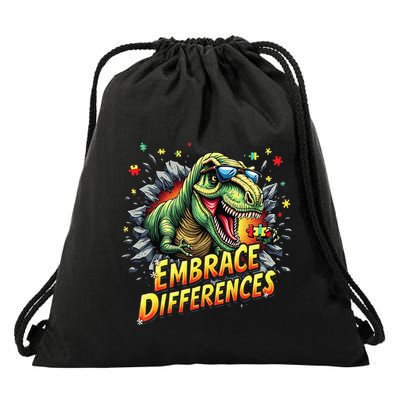 Embrace Differences Cool Dinosaur Inclusion Puzzle Trex Drawstring Bag