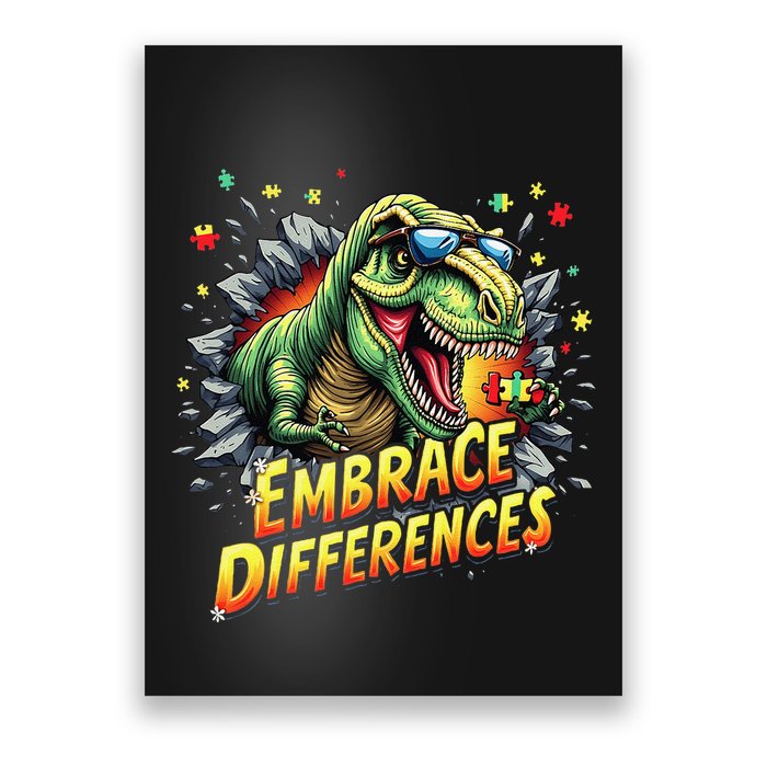 Embrace Differences Cool Dinosaur Inclusion Puzzle Trex Poster