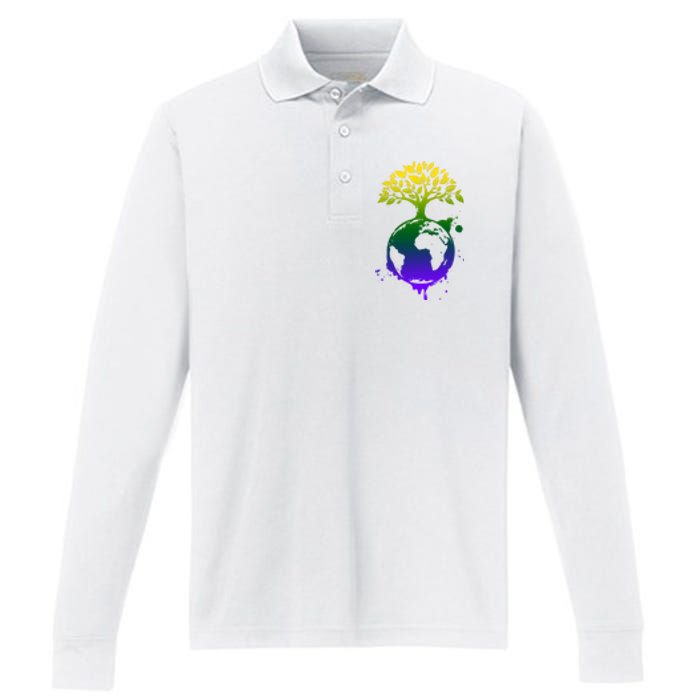 Earth Day Colorful Nature Performance Long Sleeve Polo