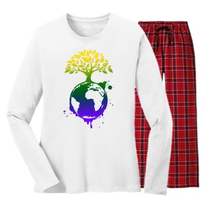 Earth Day Colorful Nature Women's Long Sleeve Flannel Pajama Set 