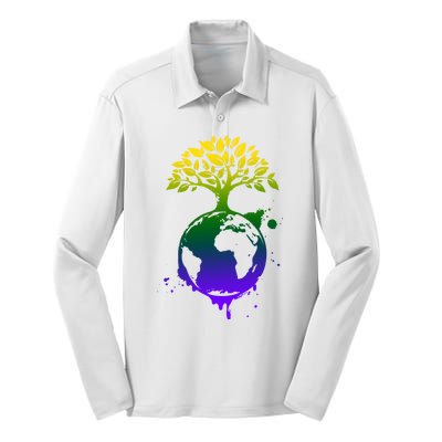 Earth Day Colorful Nature Silk Touch Performance Long Sleeve Polo