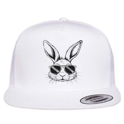 Easter Day Cool Bunny Face With Sunglasses Flat Bill Trucker Hat