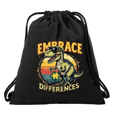 Embrace Differences Cool Dinosaur Inclusion Puzzle Trex Art Drawstring Bag