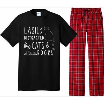 Easily Distracted Cats And Books Funny Gift For Cat Lovers Pajama Set