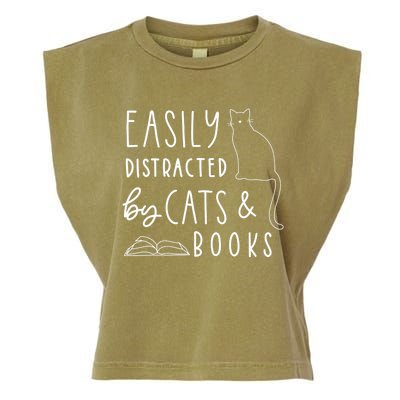 Easily Distracted Cats And Books Funny Gift For Cat Lovers Garment-Dyed Women's Muscle Tee