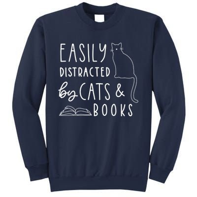 Easily Distracted Cats And Books Funny Gift For Cat Lovers Sweatshirt