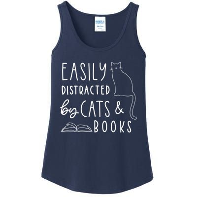 Easily Distracted Cats And Books Funny Gift For Cat Lovers Ladies Essential Tank