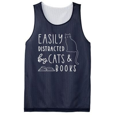 Easily Distracted Cats And Books Funny Gift For Cat Lovers Mesh Reversible Basketball Jersey Tank