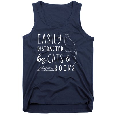 Easily Distracted Cats And Books Funny Gift For Cat Lovers Tank Top